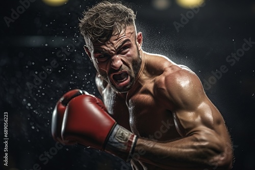 Intense Male Boxer Delivering a Powerful Punch © Kristian