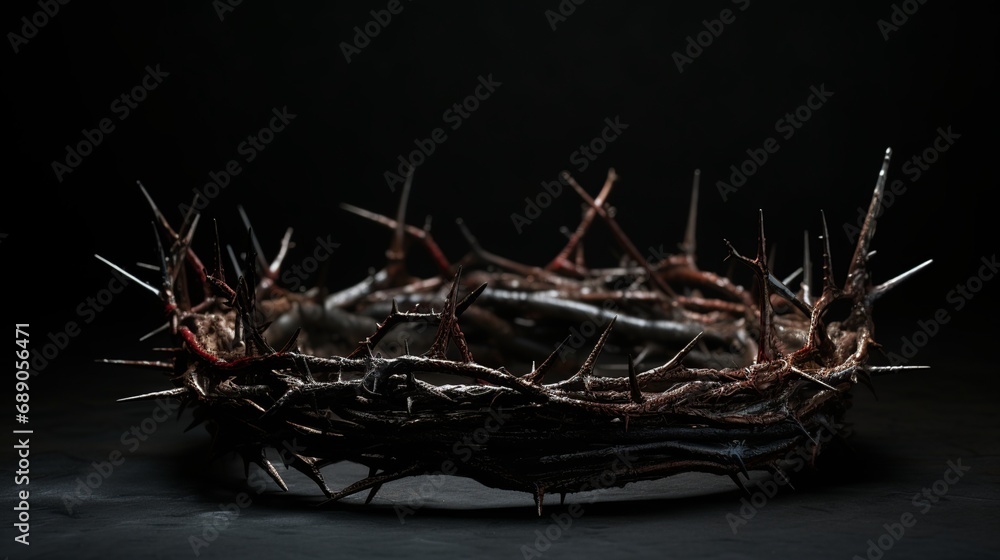 Fototapeta premium Mysterious Crown of Thorns Close-Up on Black Background