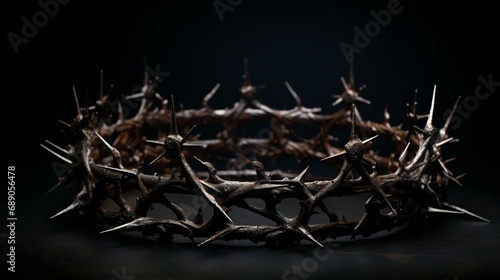 Mysterious Crown of Thorns Close-Up on Black Background