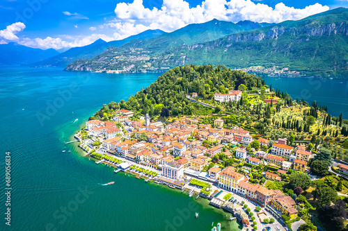 Town of Bellagio on Como Lake aerial landscape view