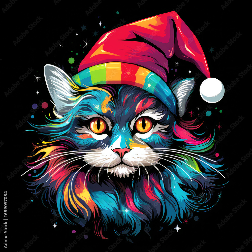 Cat in a red Santa Claus hat