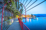 Town of Varenna scenic lakeside walkway evening view, Como lake