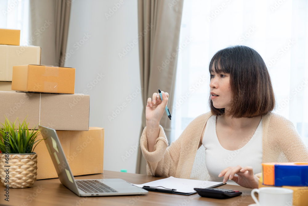 A young woman who owns a small online business from home. A young woman who owns a small online business from home.