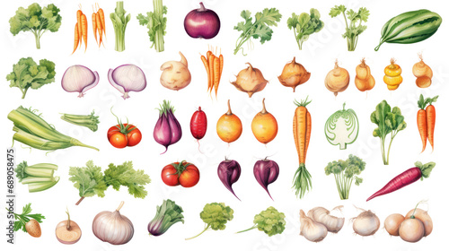 Illustration of vegetables Isolated vegetable elements Isolated on a clear background  PNG file.