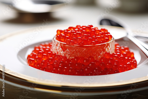 Red caviar, close-up. Generative AI.