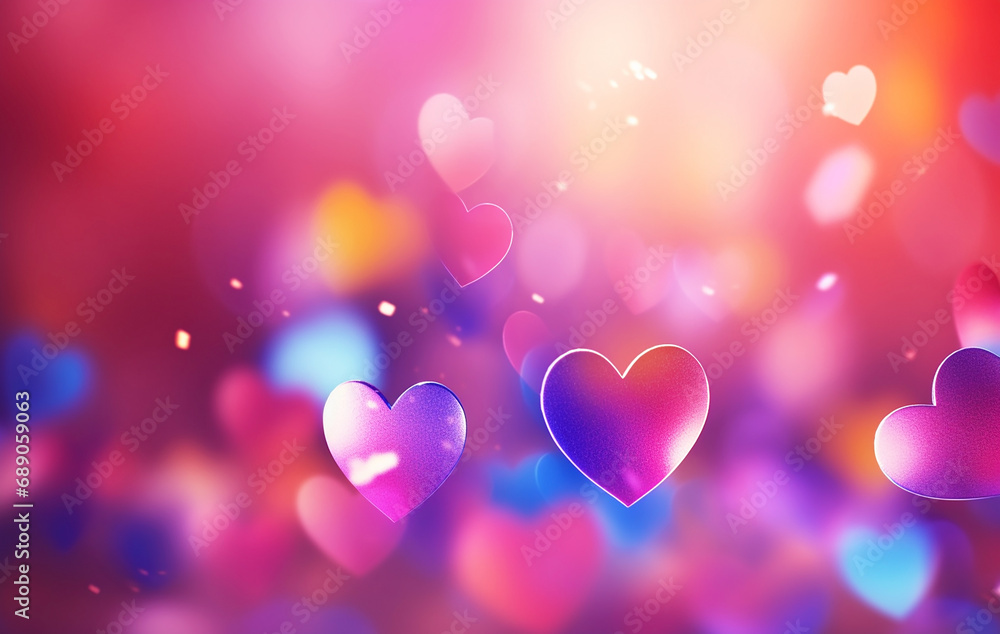 Lots of shiny multicolored hearts and bokeh, a congratulatory festive background for Valentine's day