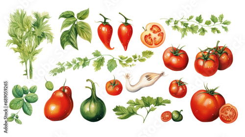 Illustration of vegetables Isolated vegetable elements Isolated on a clear background  PNG file.