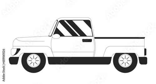 Car side view black and white 2D line cartoon object. Transport auto. Driving motor vehicle isolated vector outline item. Van truck pick-up. Automobile pickup monochromatic flat spot illustration photo