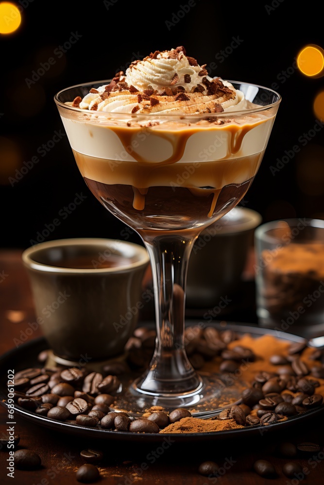 An energetic yet sophisticated portrayal of the Espresso Martini, ideal for modern culinary publications and stylish bar promotions. An energetic yet sophisticated portrayal of the Espresso Martini, ideal for modern culinary publications and stylish bar promotions.