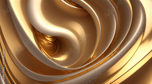 3D swirling pattern of gold and white lines. The pattern is complex and intricate. shiny surface