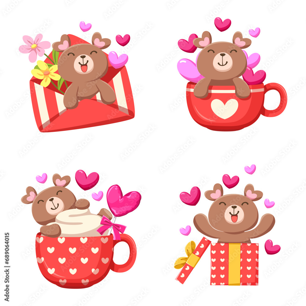 set of illustrations for colorful elements Valentines Day. vector illustration