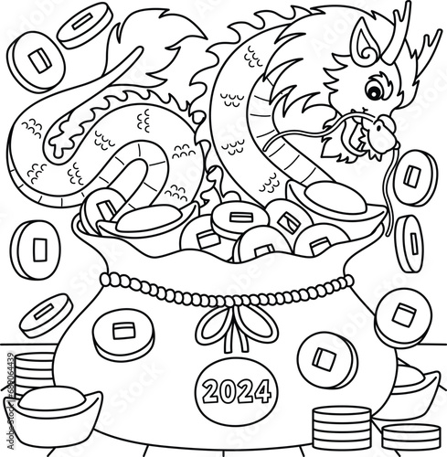 Year of the Dragon Money Coloring Page for Kids