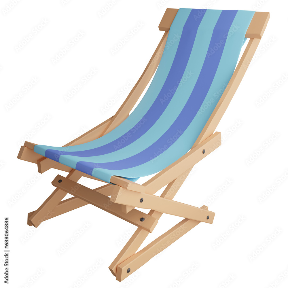 Beach chair clipart flat design icon isolated on transparent background, 3D render Summer and beach concept