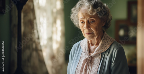 Mature Senior Older Woman Worried Sad or Lonely