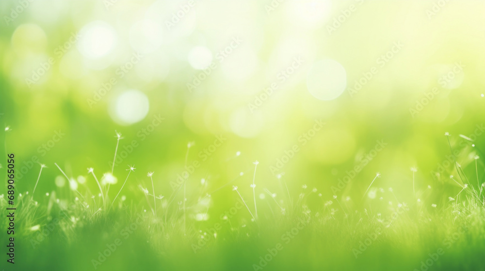 Green grass background with bokeh light. Spring nature concept.