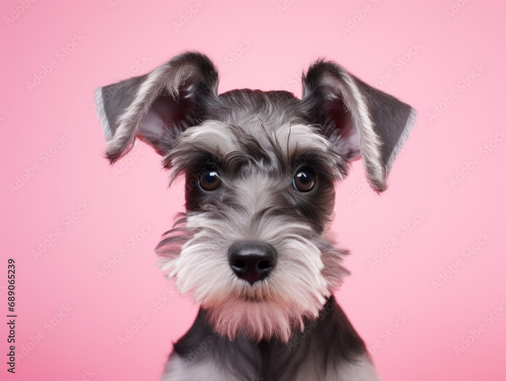 Studio shot of a cute miniature schnauzer puppy on pink background. Studio shot of a cute miniature schnauzer puppy on pink background.