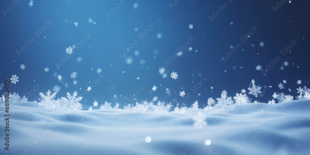 Winter background with snowflakes and bokeh.