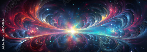 Kaleidoscopic quasar, Vibrant quasar stream, abstract banner background of space phenomena of quasar stream