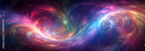 Abstract space banner background of multicolored and twinkling space spiral