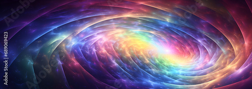 Abstract space banner background of multicolored and twinkling space spiral