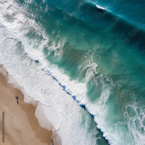 The tranquil texture of the sea, captured through aerial photography of ocean waves, created with Generative AI technology