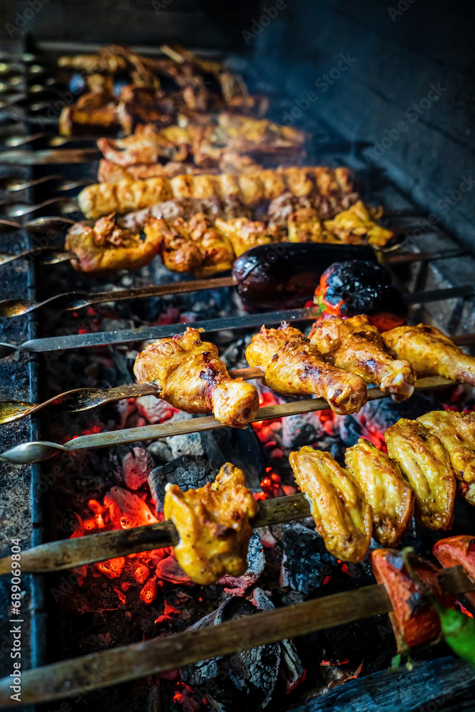  grilled barbeque with different kinds of meat
