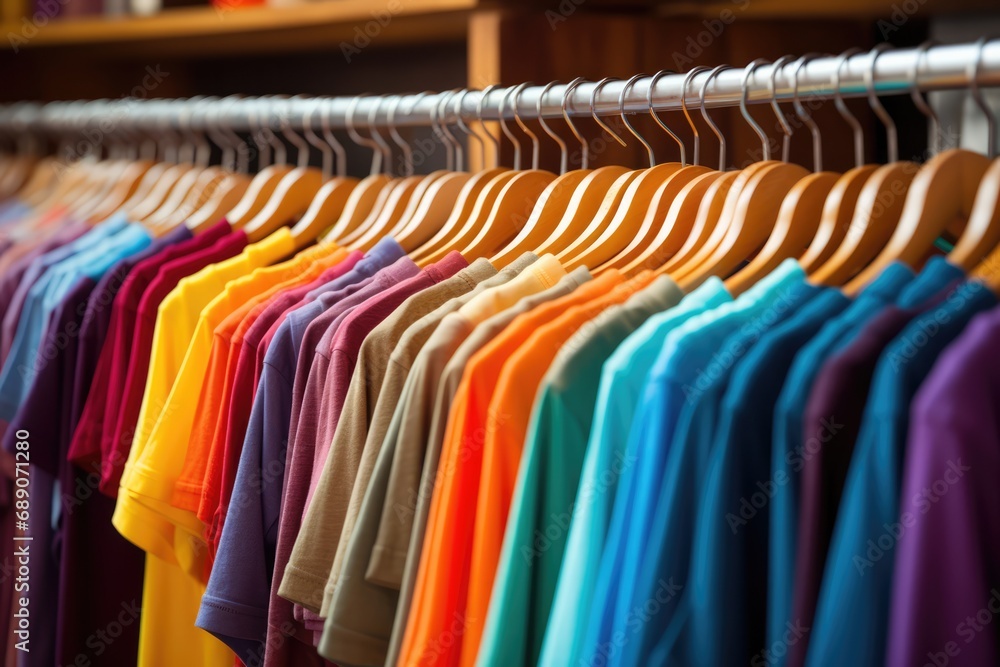 Obraz premium Colorful Tshirts Hanging For Sale In Shop