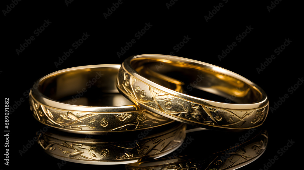 two gold rings on the black background two gold rings on the black background
