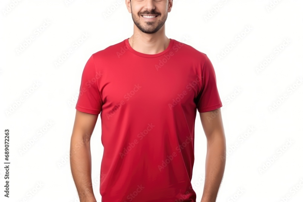 Man In Red Tshirt On White Background, Mockup Man In Red Tshirt On White Background, Mockup