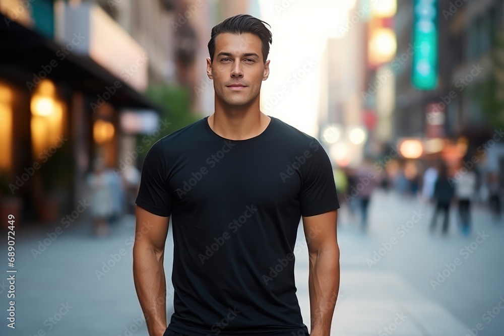 Mockup Of Young Model Wearing Black Tshirt On The Street Mockup Of Young Model Wearing Black Tshirt On The Street