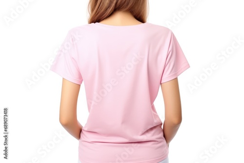 Woman In Pink Tshirt On White Background, Back View, Mockup
