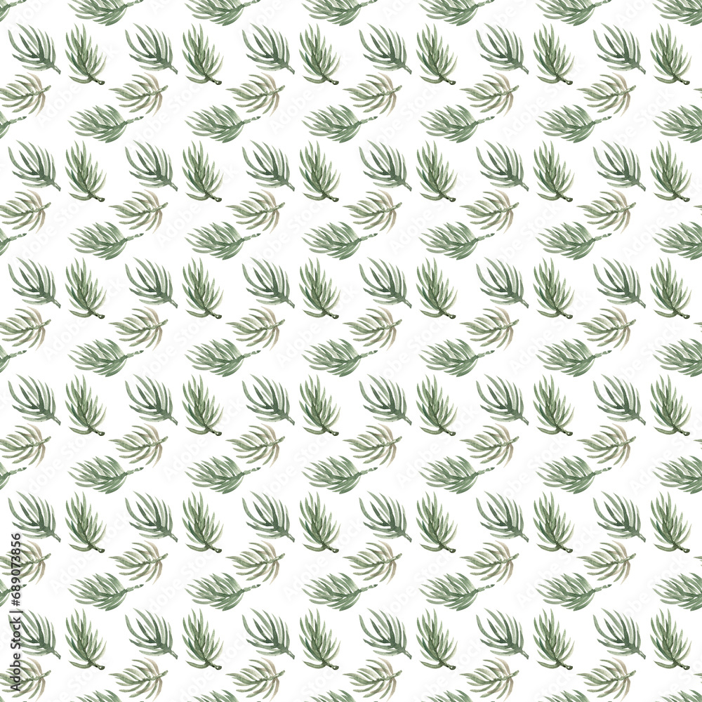 Fir branches. Seamless watercolor pattern