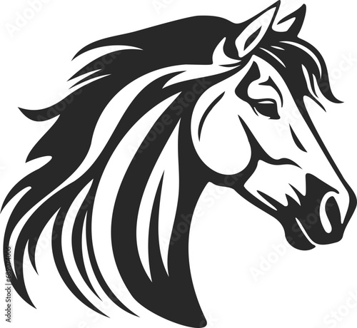 Horse head silhouette in drawing line design. Vector template for logo.