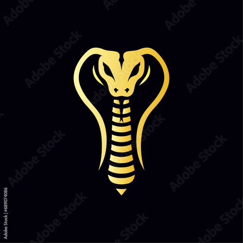 A stylized golden cobra emblem with its hood raised in a defensive posture. the design is minimalist with clean lines and a gradient effect for a touch of depth