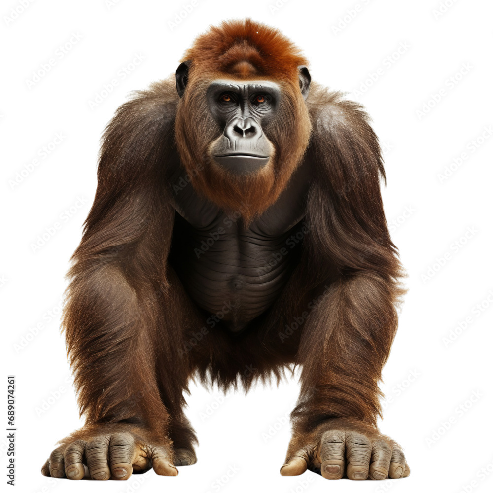 Large Brown Gorilla Standing Next to White Background on a transparent background PNG Large Brown Gorilla Standing Next to White Background on a transparent background PNG