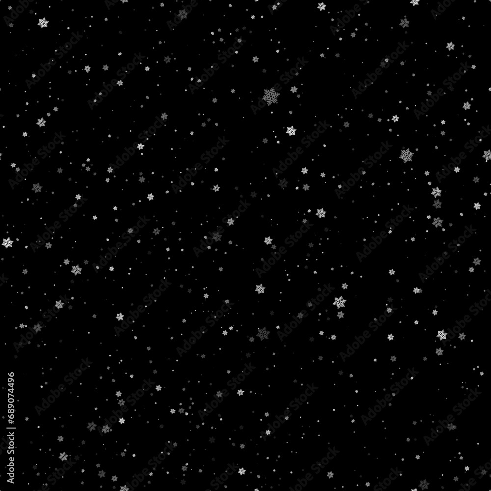 Seamless Snowflakes on black background. Abstract Paper Craft Snowflakes background, greeting card for winter, paper art design. Vector