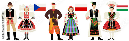 flags and costumes of Poland, Czech Republic, Hungary