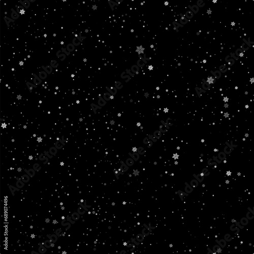 Seamless Snowflakes on black background. Abstract Paper Craft Snowflakes background, greeting card for winter, paper art design. Vector © artemisia1508