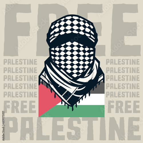 Free Palestine Poster Keffiyeh Scarf Mask Icon Logo Concept Illustration