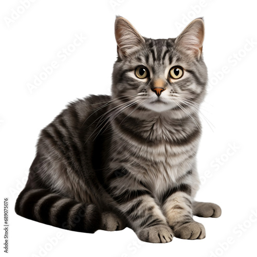 Gray and Black Cat Sitting on White Surface on a transparent background PNG