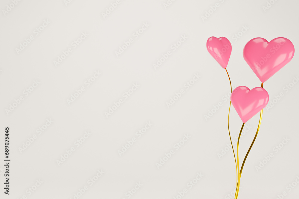 pink balloon heart text area 3d, empty space reserved for text, valentine's day card design, banner