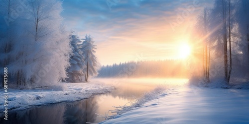 Sunlight Peeking Through Snowy Landscape - Capturing the Enchanting Glow of Winter © SurfacePatterns