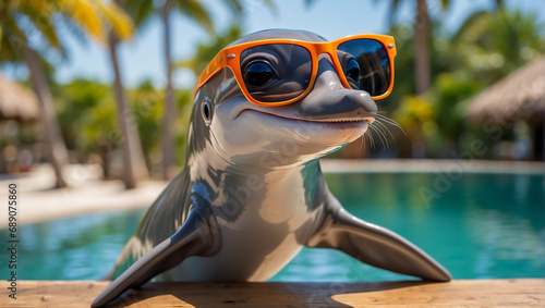 Cute funny cartoon dolphin wearing sunglasses © tanya78