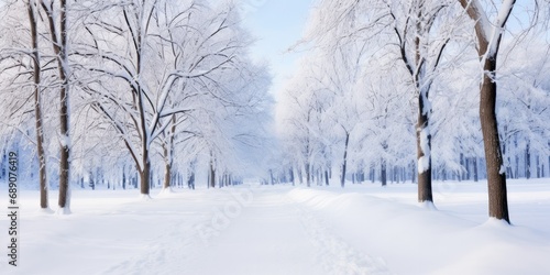 Winter Park with Beautiful Snowy Weather - Trees Blanketed in Snow Creating a Picturesque Scene - Capturing the Tranquil Beauty of a Snow-covered Landscape