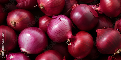 red onions ,fresh red onions close up frame background wallpaper ,A mound of newly picked red onions generative ai
