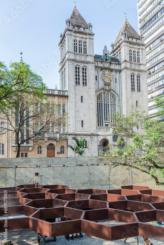 Facade of the Monastery of St. Benedict and Church of Our Lady of Assumption, in Sao Bento Square, downtown Sao Paulo, Brazil photo