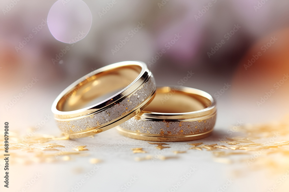 Wedding gold rings close up on a light background Wedding gold rings close up on a light background