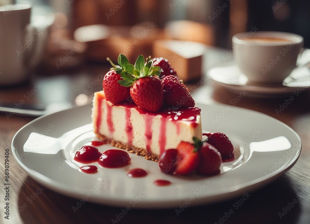 strawberry cheesecake at cafe
strawberry cheesecake at cafe