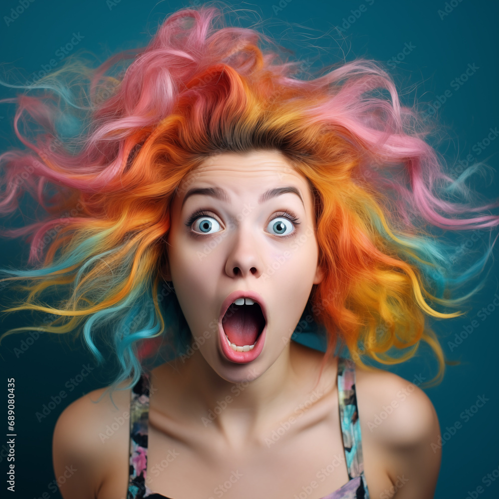 Generative AI: social media profile photo of a surprised girl with coloured hair