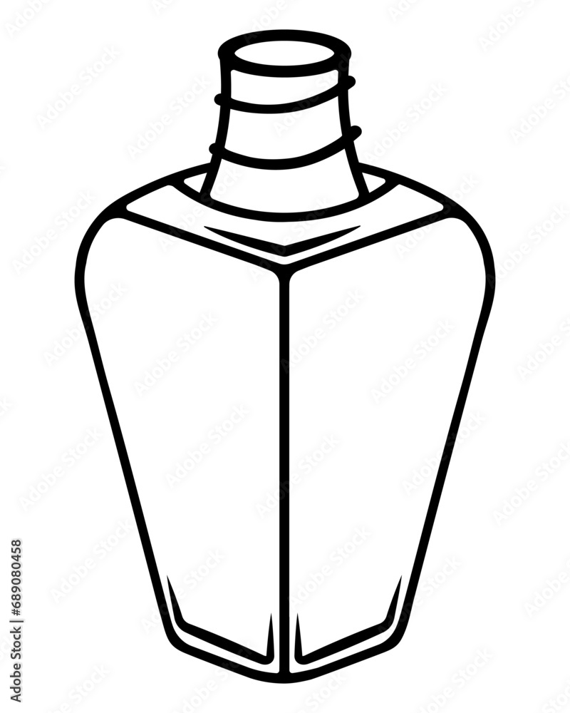 Open tube of nail polish. Sketch. Bottle with a narrow neck and screw thread. Nail coating in a voluminous curvy bottle. Vector illustration. Decorative cosmetics to create a fashionable look. Open tube of nail polish. Sketch. Bottle with a narrow neck and screw thread. Nail coating in a voluminous curvy bottle. Vector illustration. Decorative cosmetics to create a fashionable look.